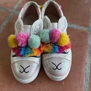 Copper Key Unicorn Slip On Sneakers Toddler 2M Iridescent Pom Pom Shoes